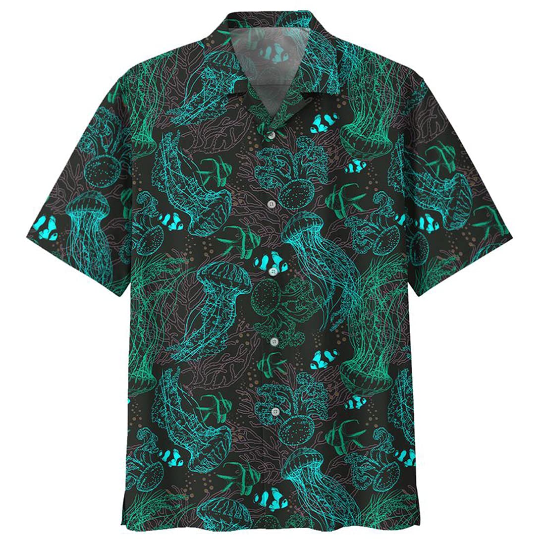 Juzgtsit Men's Jellyfish-04 Jellyfish Hawaiian Shirts For - Button Hawaiian Shirts Short Sleeve Series 21