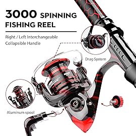 QudraKast Fishing Rod and Reel Combos - High Carbon Fiber Telescopic Fishing Pole and 12+1 Full Metal Ultra Smooth Spinning Reel with X-Warping Pattern Design 2.1M (Not Include Fishing Accessories)