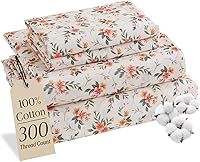 Vista 14 de MCO Juego de sábanas de 100% algodón de 300 hilos, tamaño Queen, bolsillo profundo de 16 pulgadas, sábanas refrescantes transpirables de 4 piezas