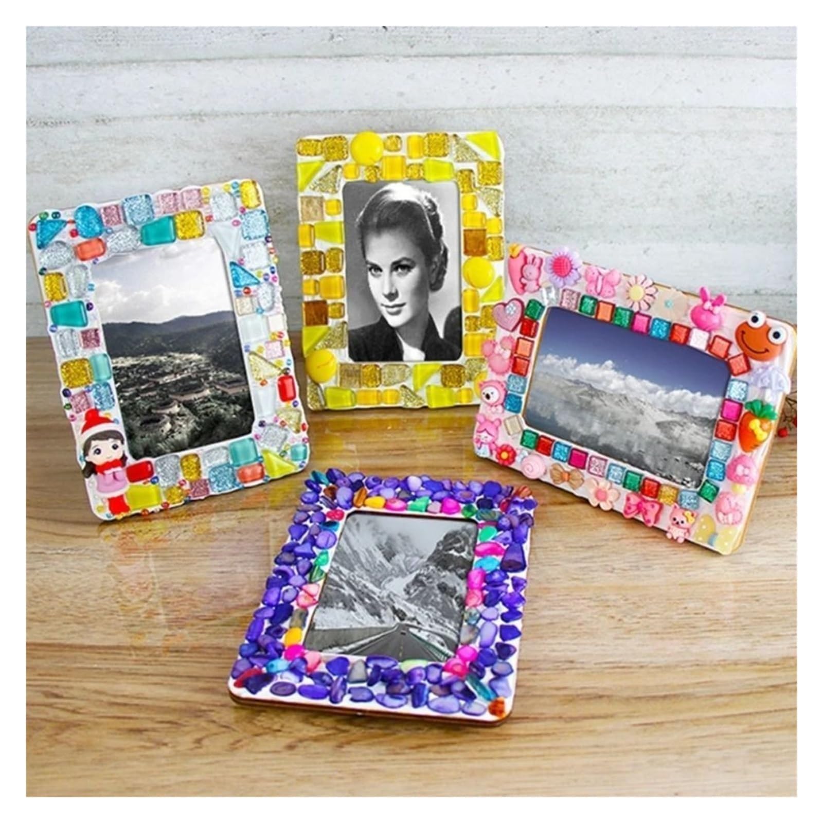 Akrylowa drewniana ramka na zdjęcia, DIY drewniane zdjęcie i glina rzemieślnicza prezent dla dzieci ozdoba biurko wiele rozmiarów(14x18cm)