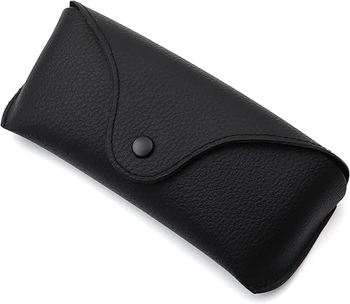 PASTL Gafas de sol caso negro PU cuero semi-rígido cierre de botón a presión, Negro -