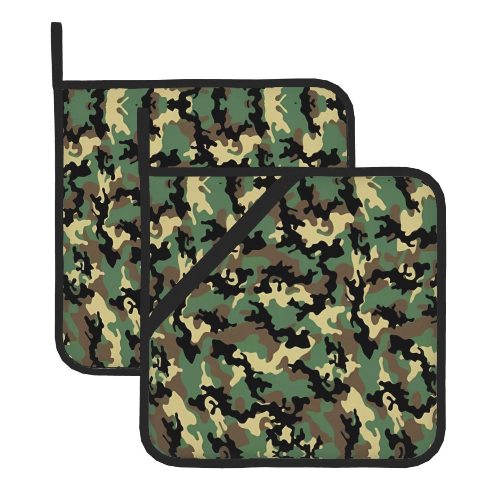 YYHWHJDE Camo Prints Square Hot Pads for Kitchen Counter - Waterproof Trivets with Hanging Loop, Heat Resistant Pot Covers for Dinning Table, Oven & BBQ - 2 Pack