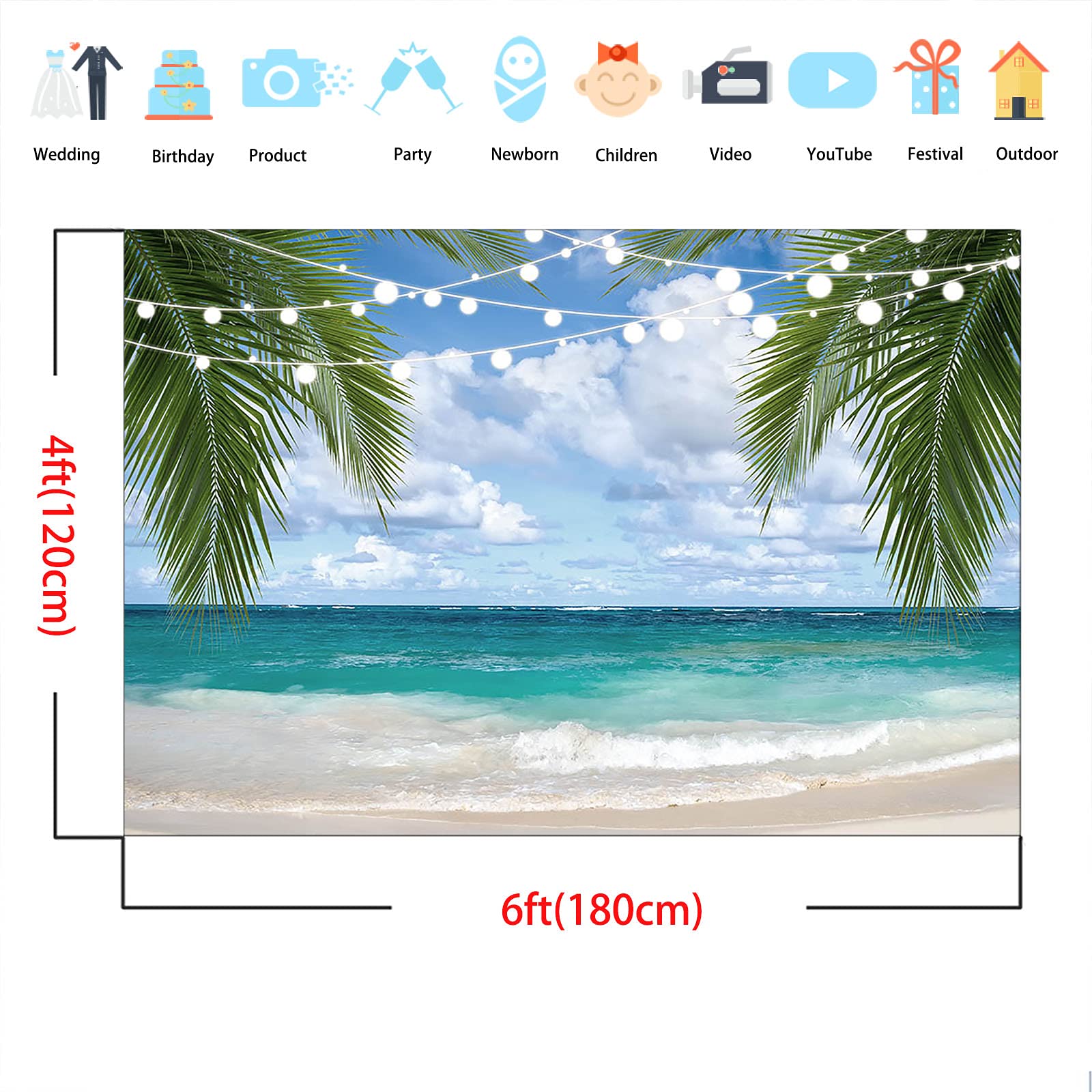Allenjoy Tropical Beach Photography Backdrop Summer Sea Palm Leaves