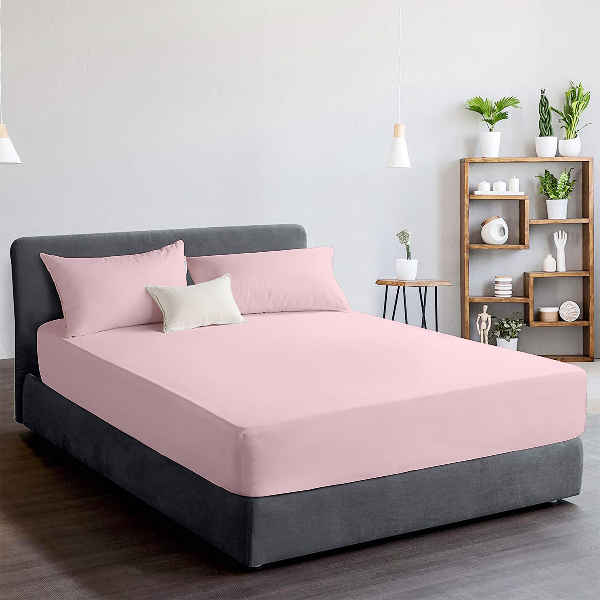 Ray Bedding Pink Fitted Sheet, 25Cm Deep 400 Thread Count Hotel Quality 100% Egyptian Cotton Fitted Sheet Single Double Queen King Super King (, Super King)