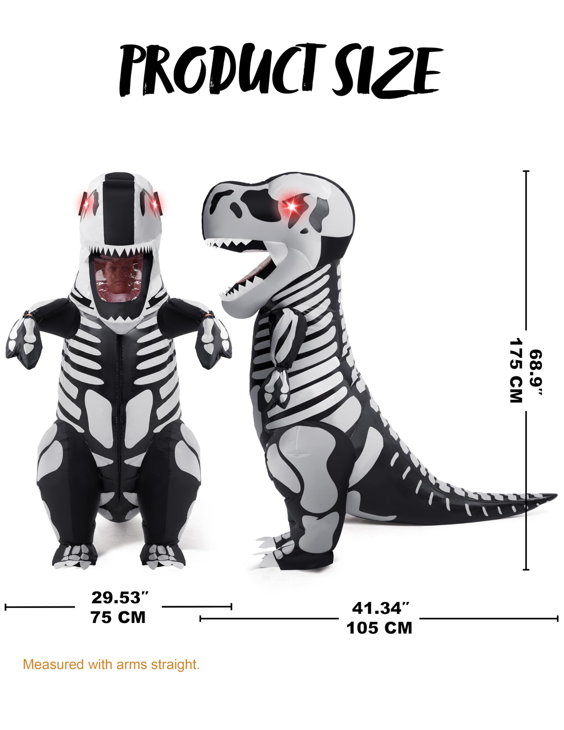Spooktacular Creations Nadmuchiwany kostium na Halloween, szkielet, dinozaur, szkielet, całe ciało, T.rex, nadmuchiwany kostium - dziecko