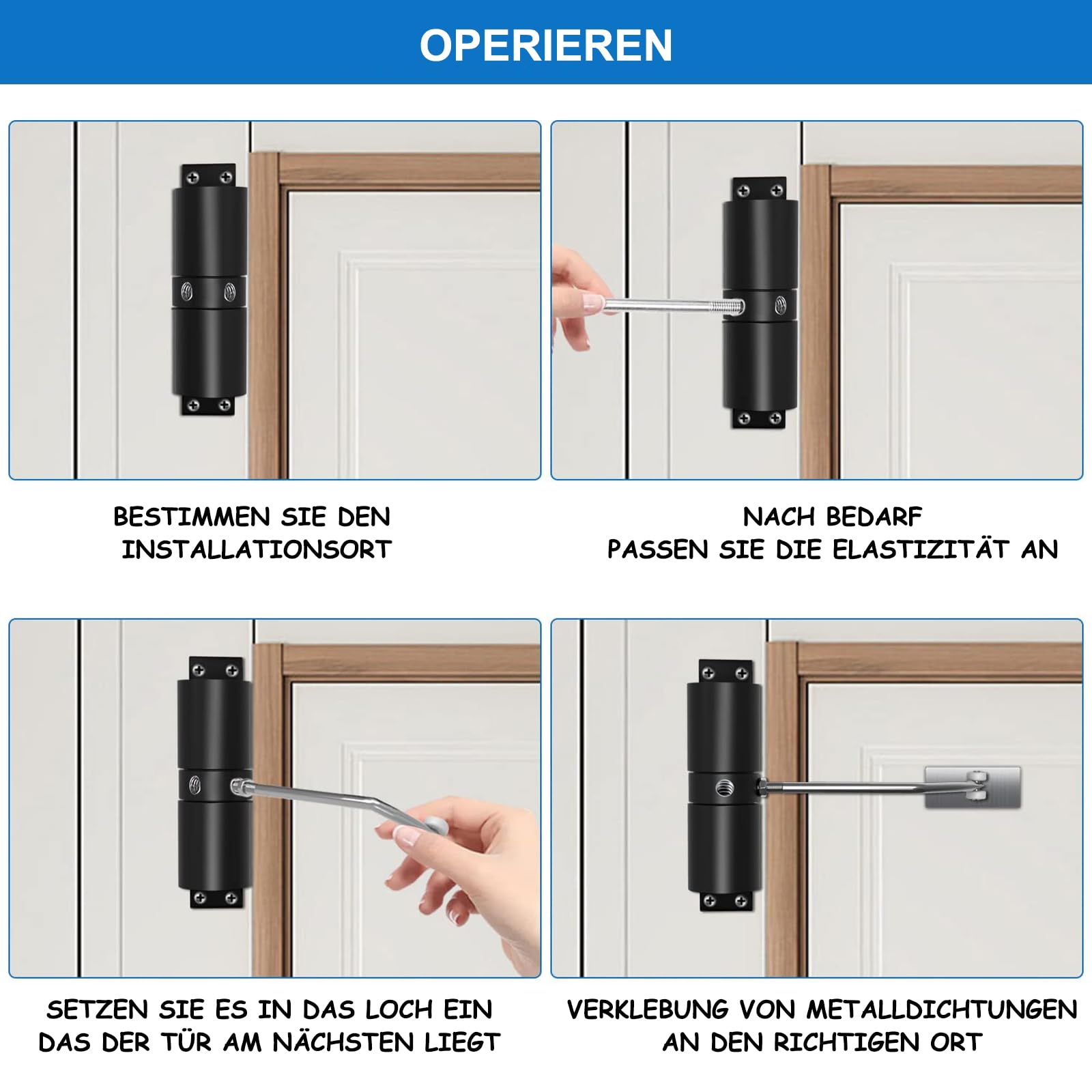 Einstellbar Türschließer, Rebound Automatische Türschließer, Aluminiumlegierung Stangentürschließer, für Schlafzimmer, Büro, Weiß