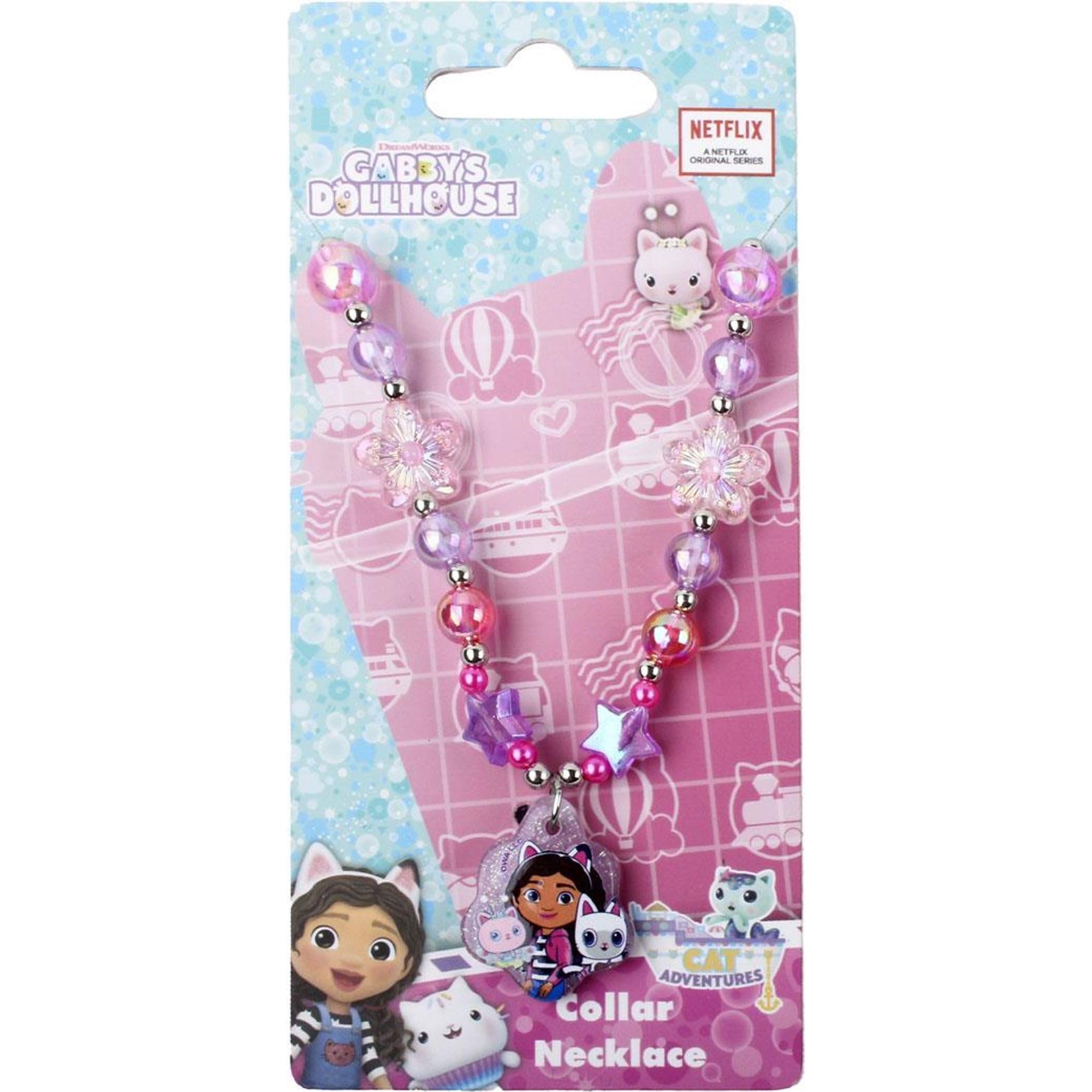 Gabby's Dollhouse Children's Necklace with Character Pendant and Decorative Beads in Star and Flower Shape | Official Costume Jewellery for Girls Over 3 Years, Ideal for Gift and Symbolic Play