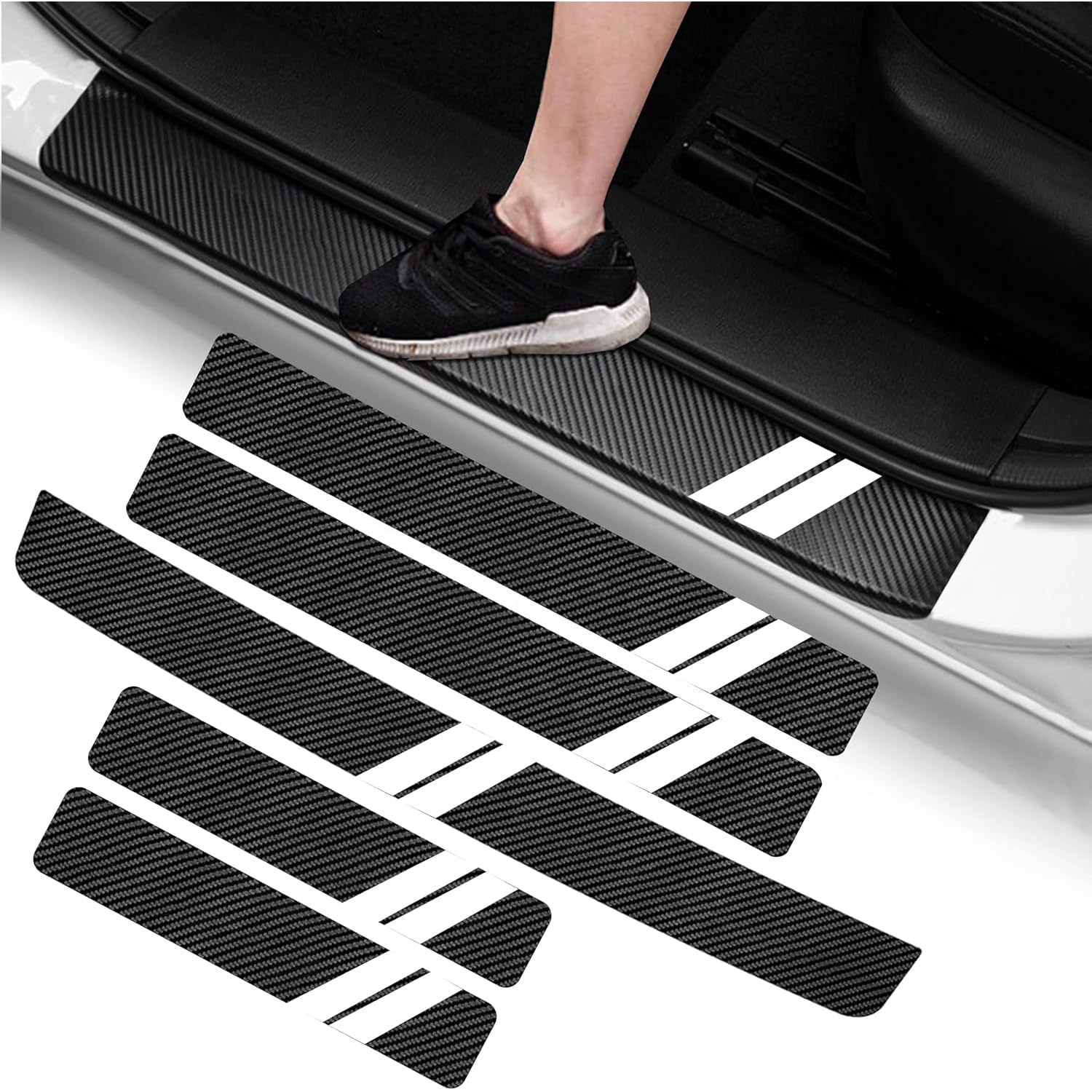 JOAAZAR 5 pcs Carbon Fibre Car Door Boot Sill Protector for Opel Astra 5Dr/3Dr Wagon