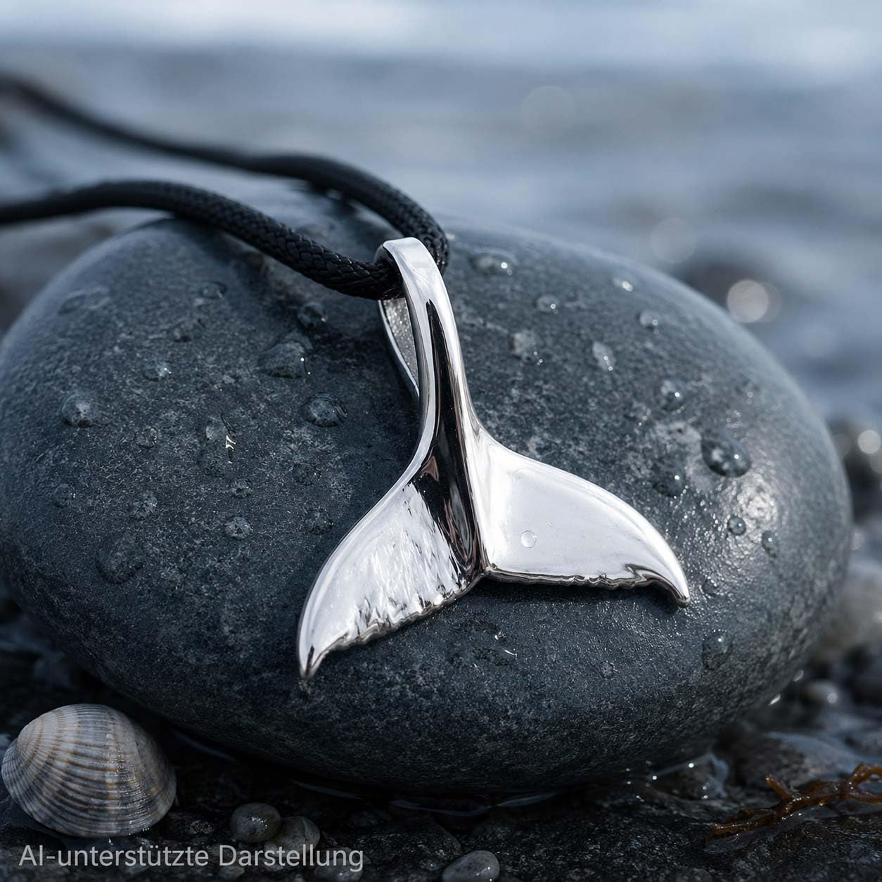 Walflossen Anhänger aus 925 Sterling Silber mit Baumwollband Si.182