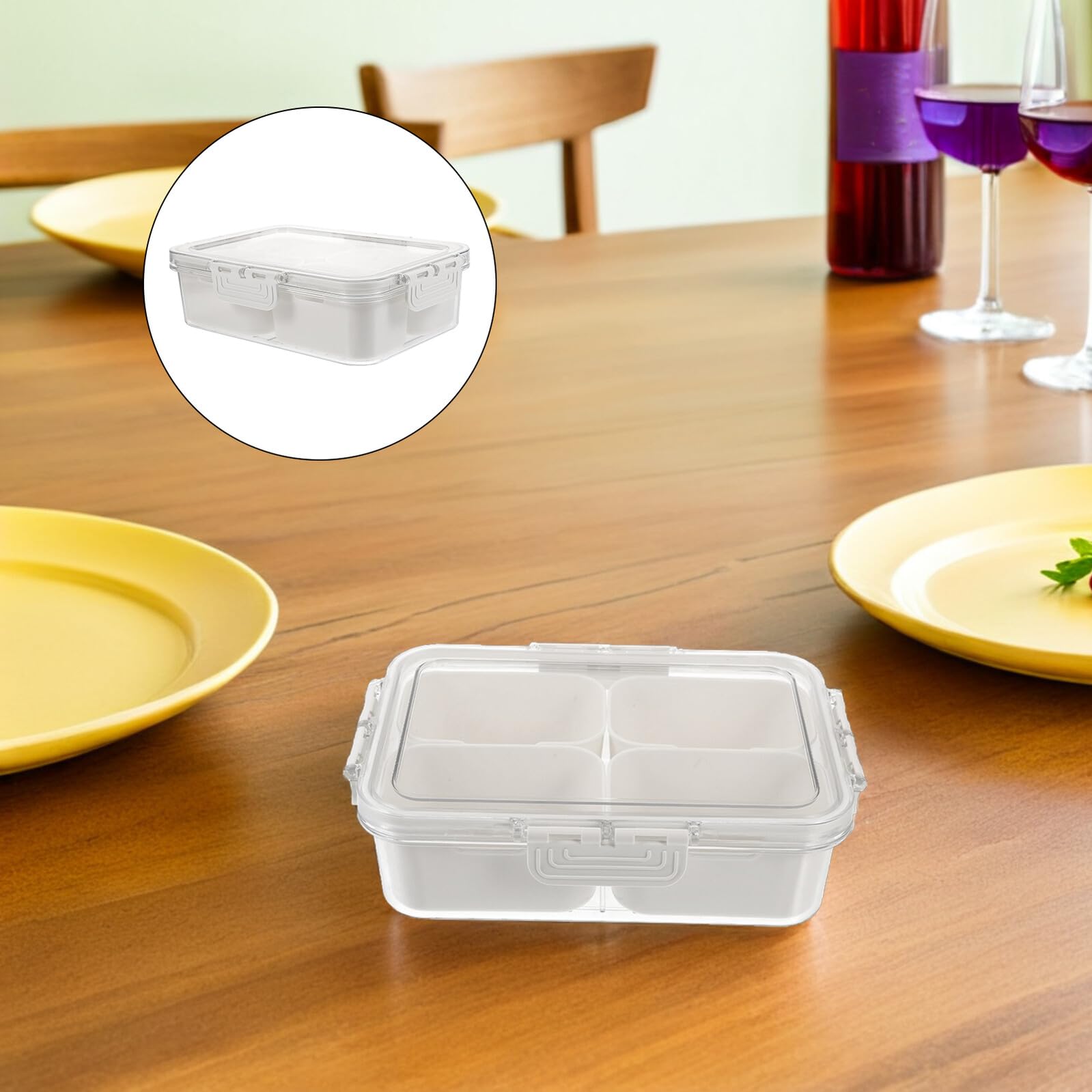 2 Stücke Tragbare Snackbox mit Fächern und Deckel Transparenter Organizer für Süßigkeiten Obst Nüsse Gewürze mit Praktischem Griff für Picknick Party und Reise
