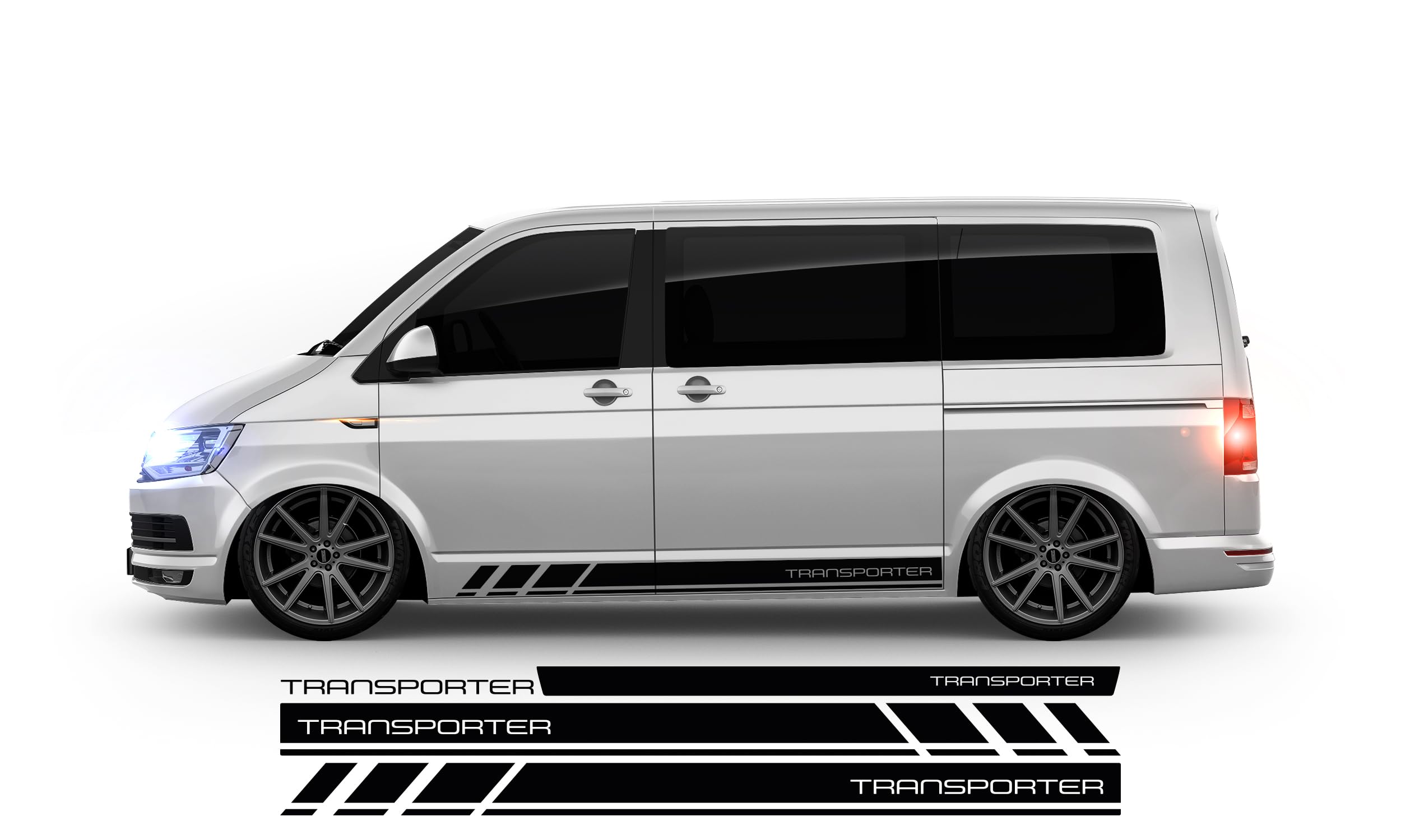 10004.10 Bandes latérales autocollantes pour transporteur Compatible avec VW T4, T5, T6 et T6.1 Couleur au choix Multivan, Bulli