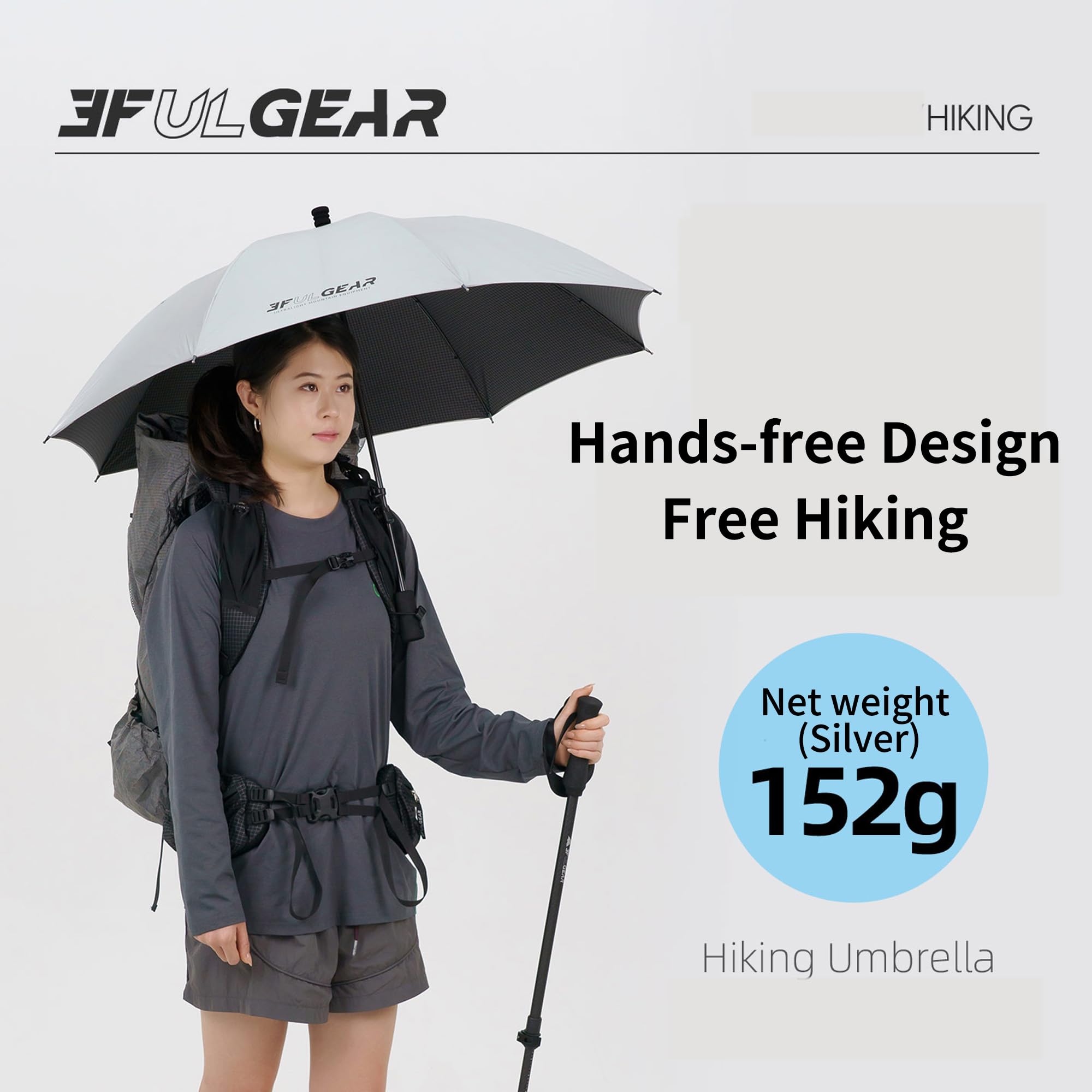 windhike 3F UL GEAR ultralekki parasol trekkingowy, włókno węglowe, nylon Dyneema 20D, wodoszczelny i chroniący przed słońcem, w zestawie uchwyt na plecak, na wędrówki, kemping, wędkowanie na świeżym