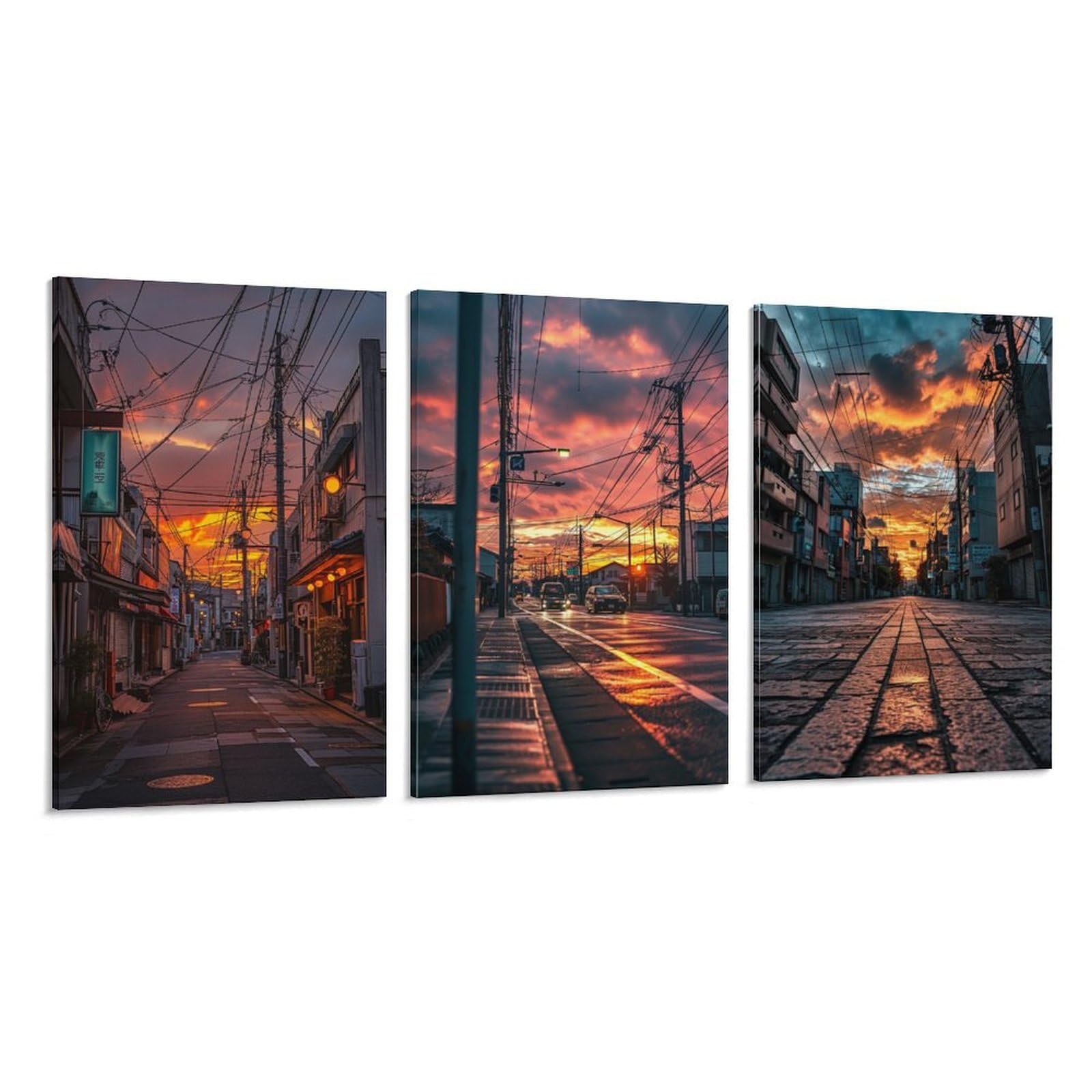 Amazon.co.jp: 3枚 夕暮れの日本の街並み 絵画 インテリア ポスター