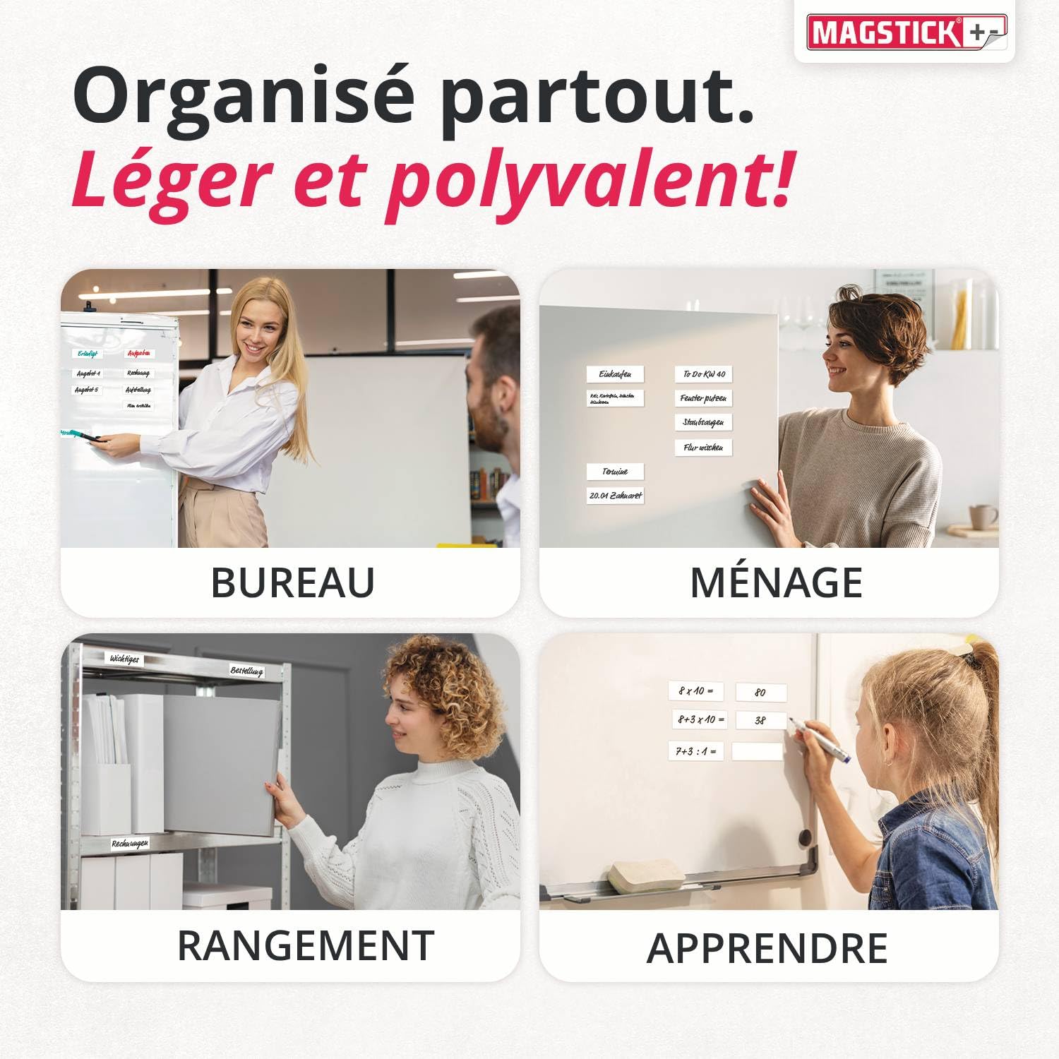 ferrofolie autocollante pour tableau blanc I DIN A1 I flexible, réinscriptible et effaçable I surface magnétique pour aimants I couleur blanche I mag085