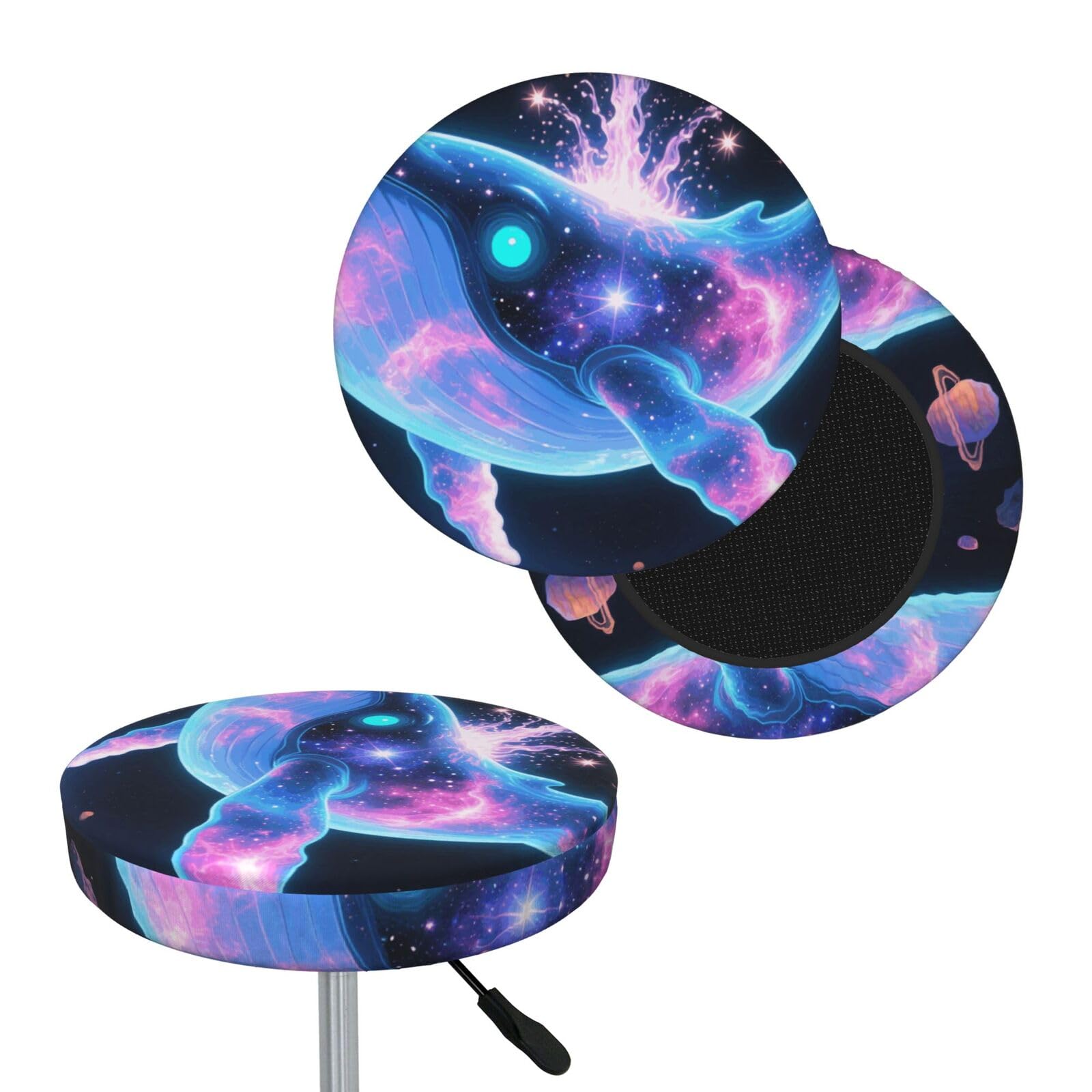 FekiLoot Sci-Fi Whale Round Bar Stool Covers Stretch Washable Bar Stool Covers Dustproof Slipcover Bar Chair Covers with Elastic Band for Bar Kitchen Living Room Decor 12 Inch