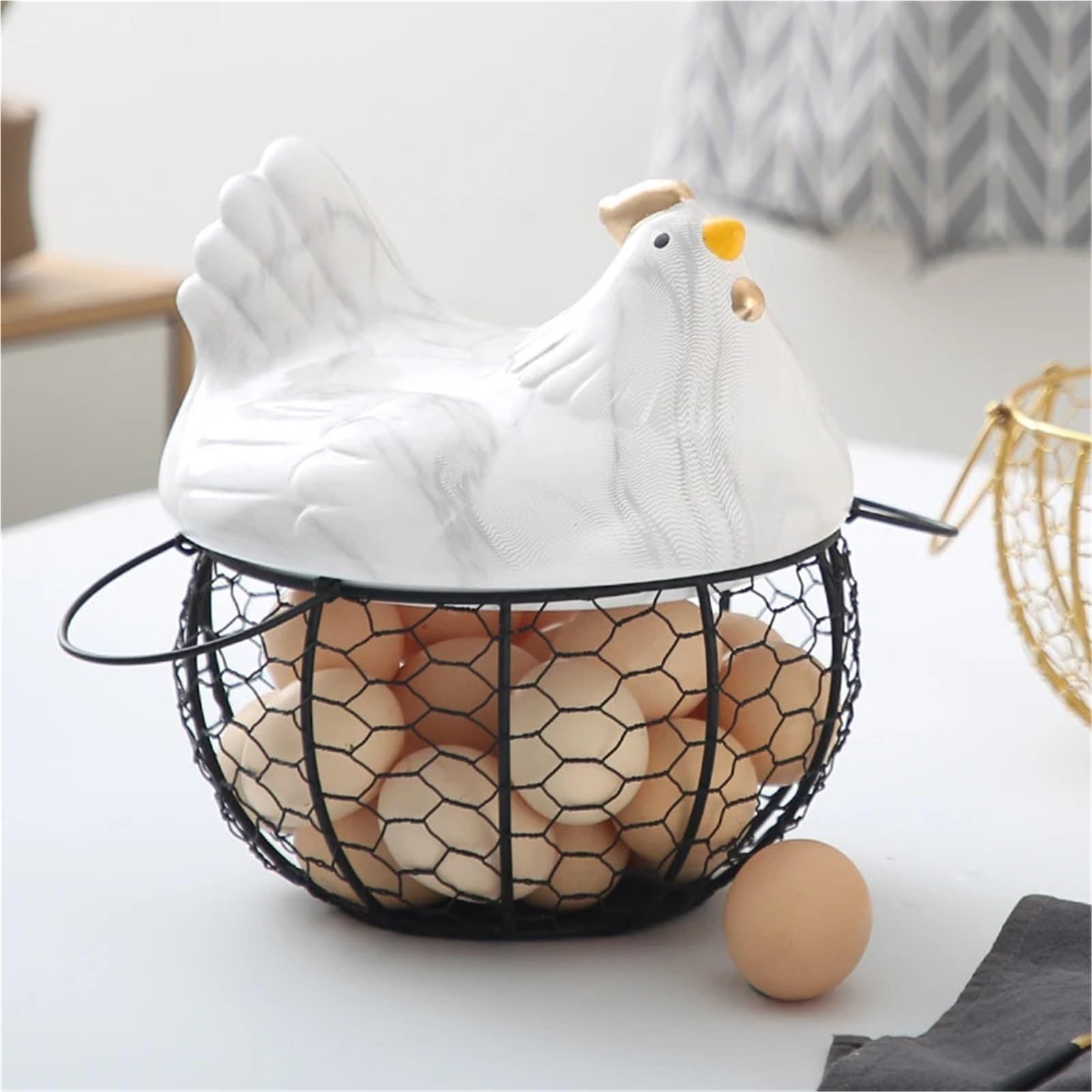 Koszyk na jajka, Ceramiczny stojak na jajka, kosz do przechowywania kurczaków, kolekcja owoców, ozdoby do kur, dekoracja kuchni(Black)