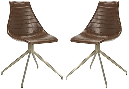 Home Lynette Mid-Century Modern Light Brown Faux Leather and Copper