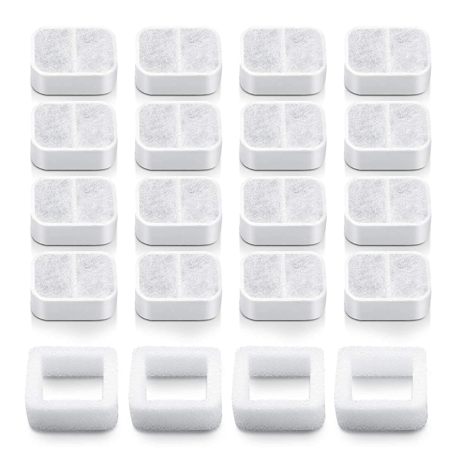20 Pack Ceramic Cat Water Fountain Replacement Filters - 16 Pet Fountain and 4 Foam Filters for Tritone/Fiumi Ceramic Pet Lotus Drinking Fountain