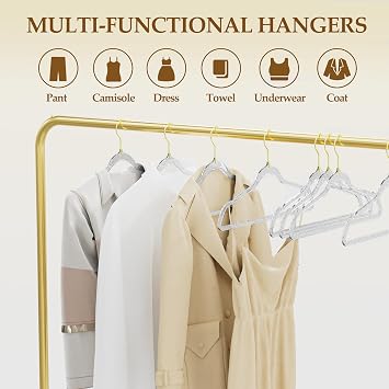50 Pack Clear Acrylic Hangers with Silver Glitter, Space Saving | Ultra Slim Pretty Coat Hangers with 360 Swivel Hook, for Suits, Shirts, Skirts, Pants, Dress Clothes, Lightweight & Non Slip
