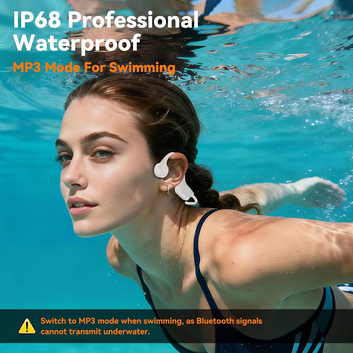 Bone Conduction Bluetooth Headphones-SwimBeats,IP68 Waterproof Swimming Headphones with 32GB MP3 Player, Lightweight Open Ear Design for Swimming/Surfing/Marathon/Cycling(Beige)