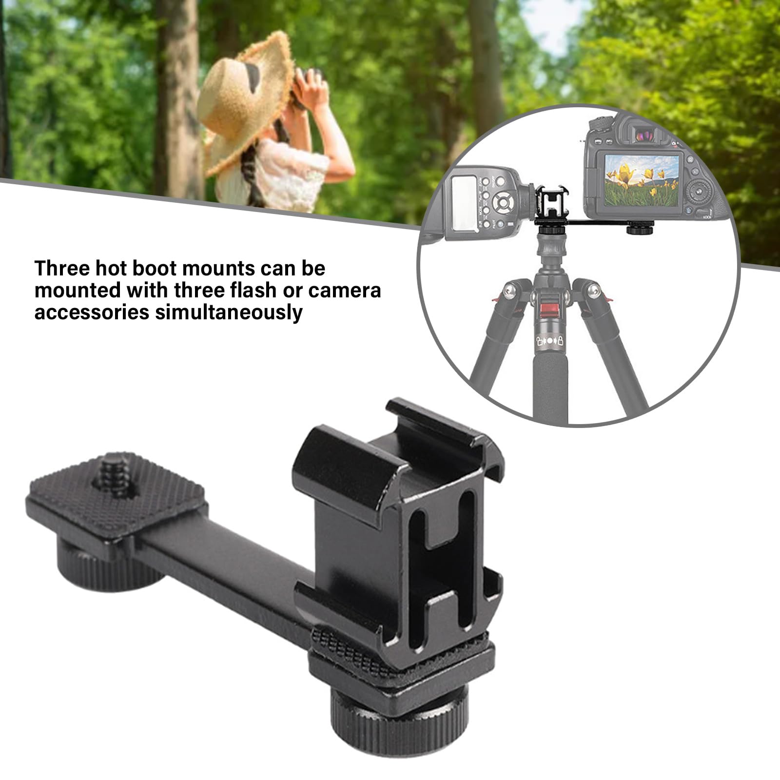 3 Headed Hot Shoe Bracket Camera Attachment Hoteshoe Mount Holder Stand Metal Constructions for Sports Camera