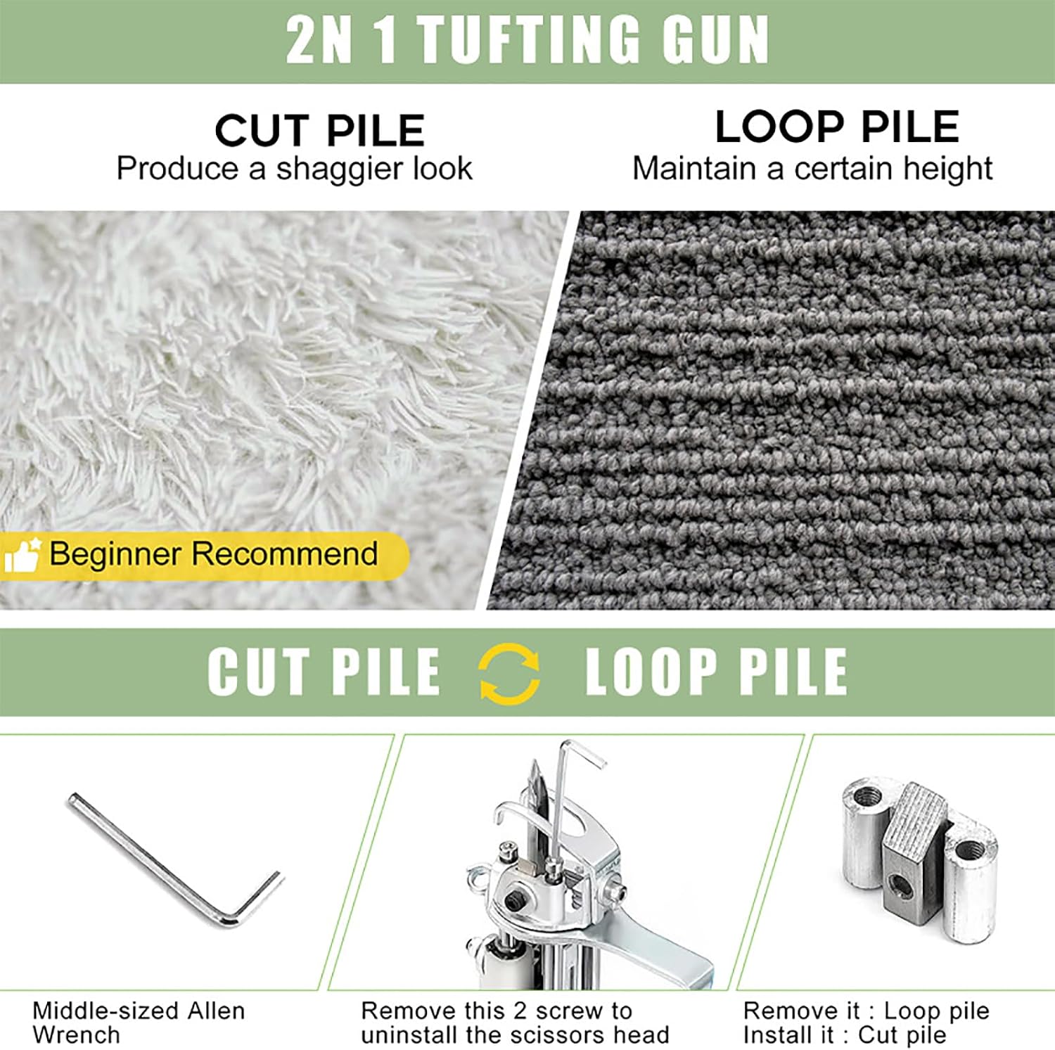 Cut Pile Rug Tufting Gun, Electric Carpet Tufting Gun Kit with 360°Handle, 5-40 Stitches/sec Adjustable Speed for Home DIY Tools, Rug Making, Beginners, Tufting Lover