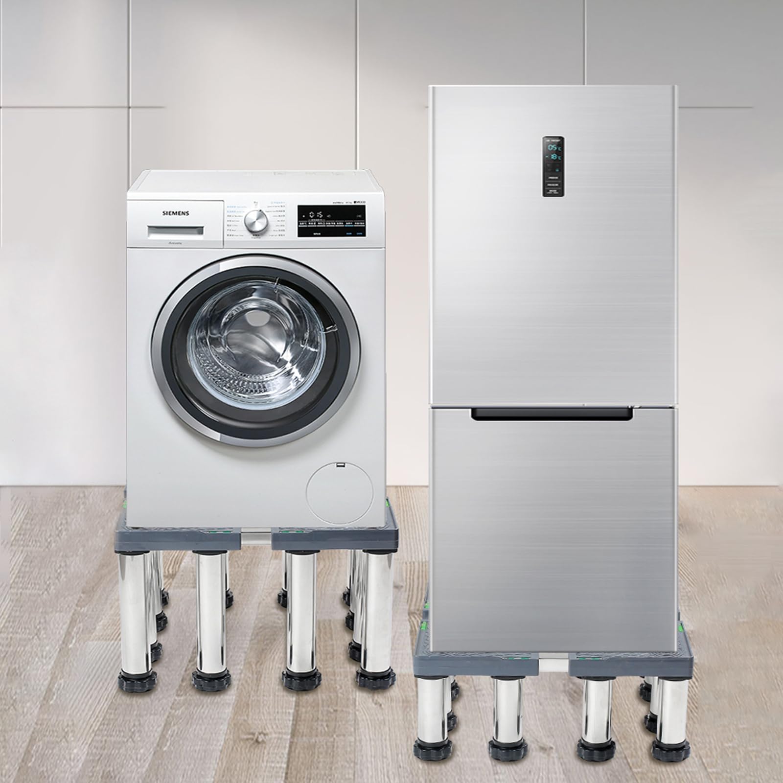 Waschmaschinen Untergestell Sockel für kühlschrank mit 12 Schwerlastfüßen Universal Verstellbare Trockner Sockel für Kühlschrank Waschmaschine Gefrierschrank Spülmaschine (Gray,Höhe:5.5-6.6in)