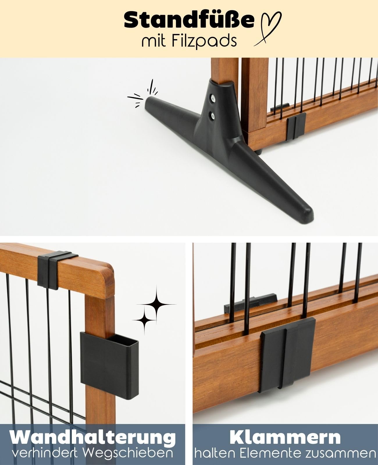 lionto Hundeschutzgitter, Längenverstellbares Absperrgitter, Höhe 50 cm | Stabiles Welpenschutzgitter aus attraktivem Pinienholz zum Absperren von Türen, Treppen, Wohnbereichen, einfache Montage