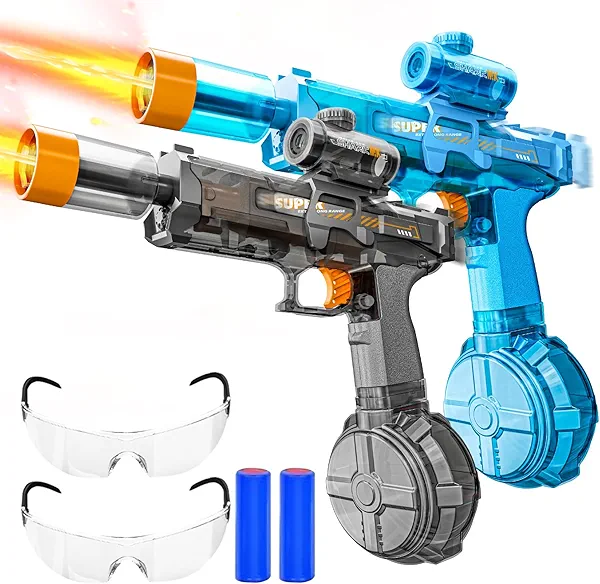 Hapystart 2 Pack Electric Water Guns with Light Up, Most Powered Full Automatic Electric Squirt Guns 26-32 FT Range Water Gun with Large Capacity Summer Pool Water Toy for Adults & Kids