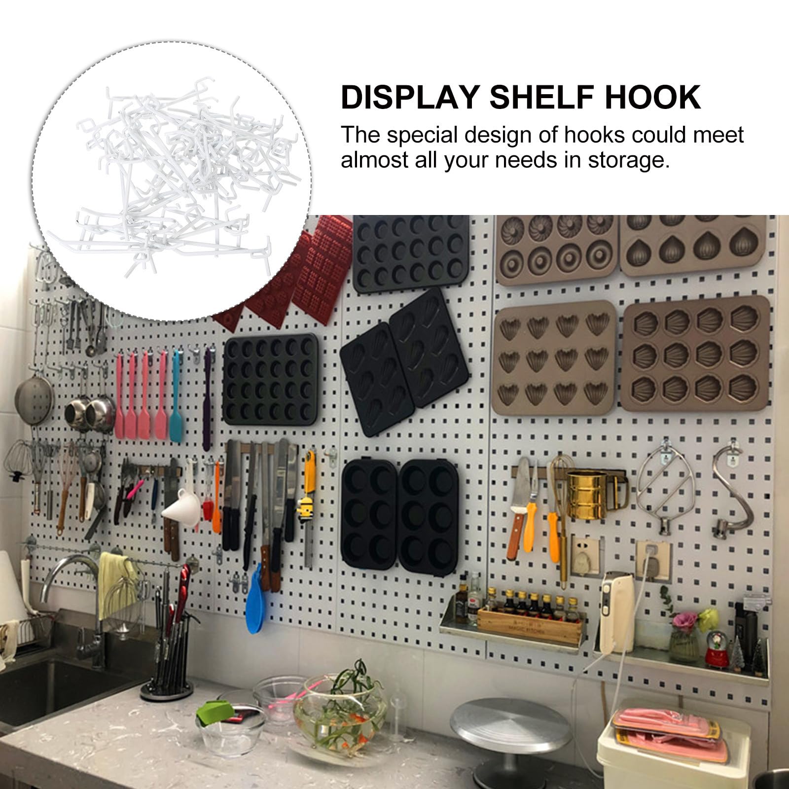 50 Stück Eisen-Stecktafel-Haken, robust, tragbar, einzigartige Form, weiße Haken für Garage, Wand, Organisation in Büros, Küchen