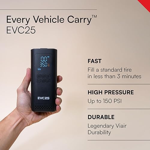 Miniatura 2 de Viair Every Vehicle Carry EVC25 - Compresor portátil recargable - Indicador LED con preajuste - Inflador de neumáticos ideal para autos compactos y