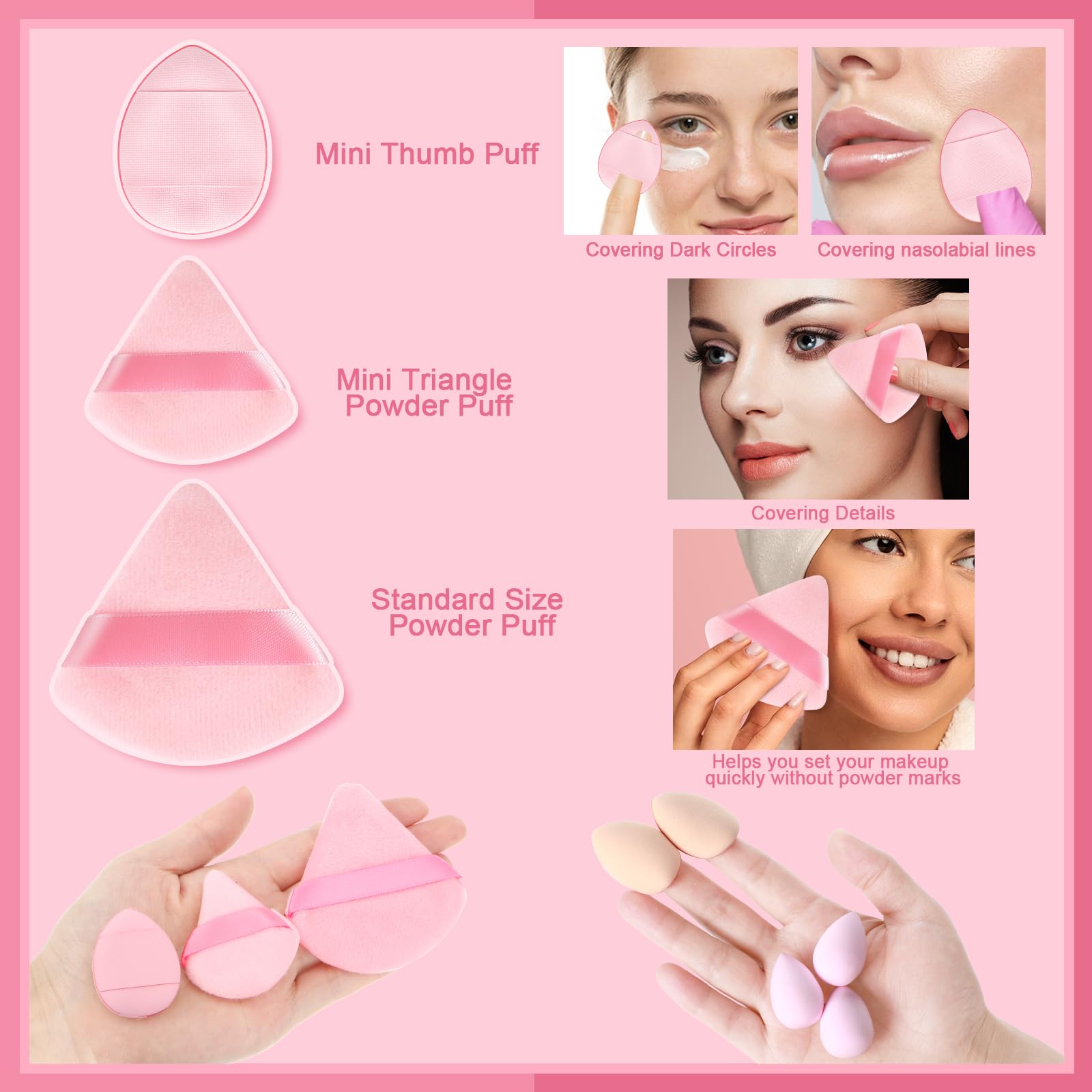 17-teiliges Make-up-Schwamm-Set mit 6 Puderquasten, 3 Mini-Make-up-Schwämmen, 3 Mini-Make-up-Schwämmchen und 1 Make-up-Schwammhalter (Rosa)