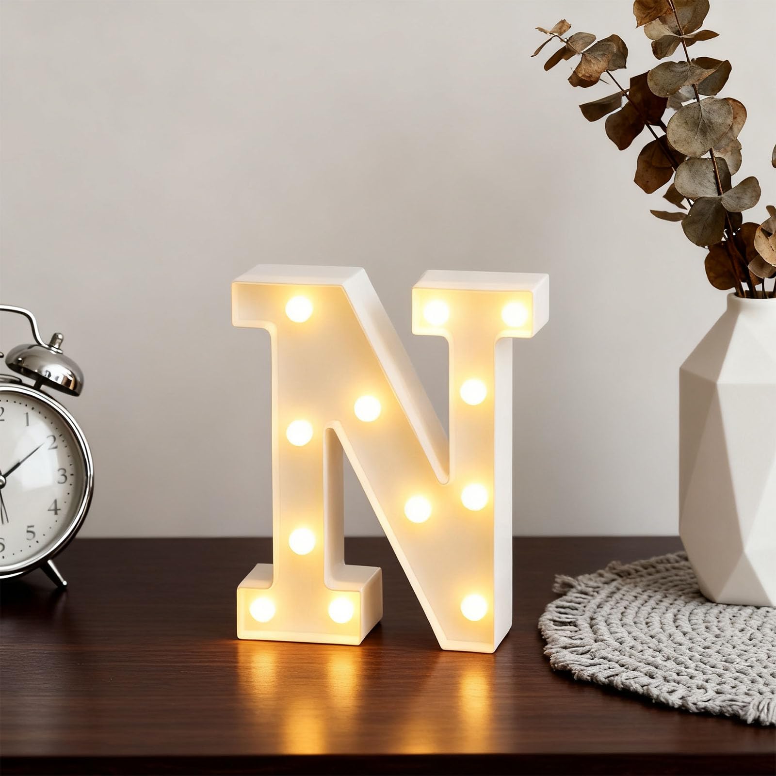 Letter N Sign Lights Battery Powered Decoration Table Lamp Warm White LED Night Light for Self Study Room Layout, Coffee Shop Decoration, Office Workstations (6.83"*8.86"*1.63") — image 1
