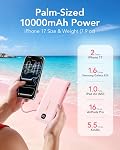 Banque de puissance de chargeur portable construite dans les câbles et la prise de mur, 10000mAh iPhone Charge rapide du pack de batterie, USB C Banque d'énergie Slim externe, Carnets de voyage compatibles avec iPhone 16 15 14 13 iPad, rose