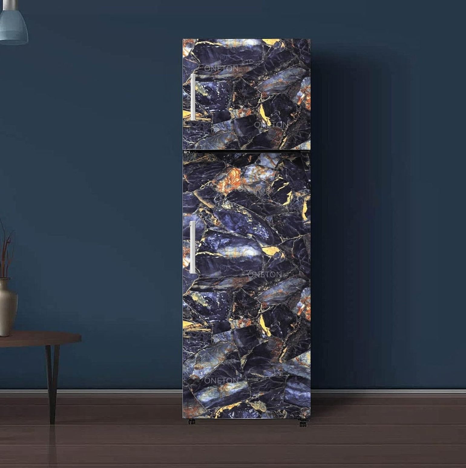 ONETON Marble Sticker Fridge Sticker Self Adhesive Vinyl Sticker Marble Removable Refrigerator Wrap Decorative Sticker (Blue Stone, 24x60 Inch)