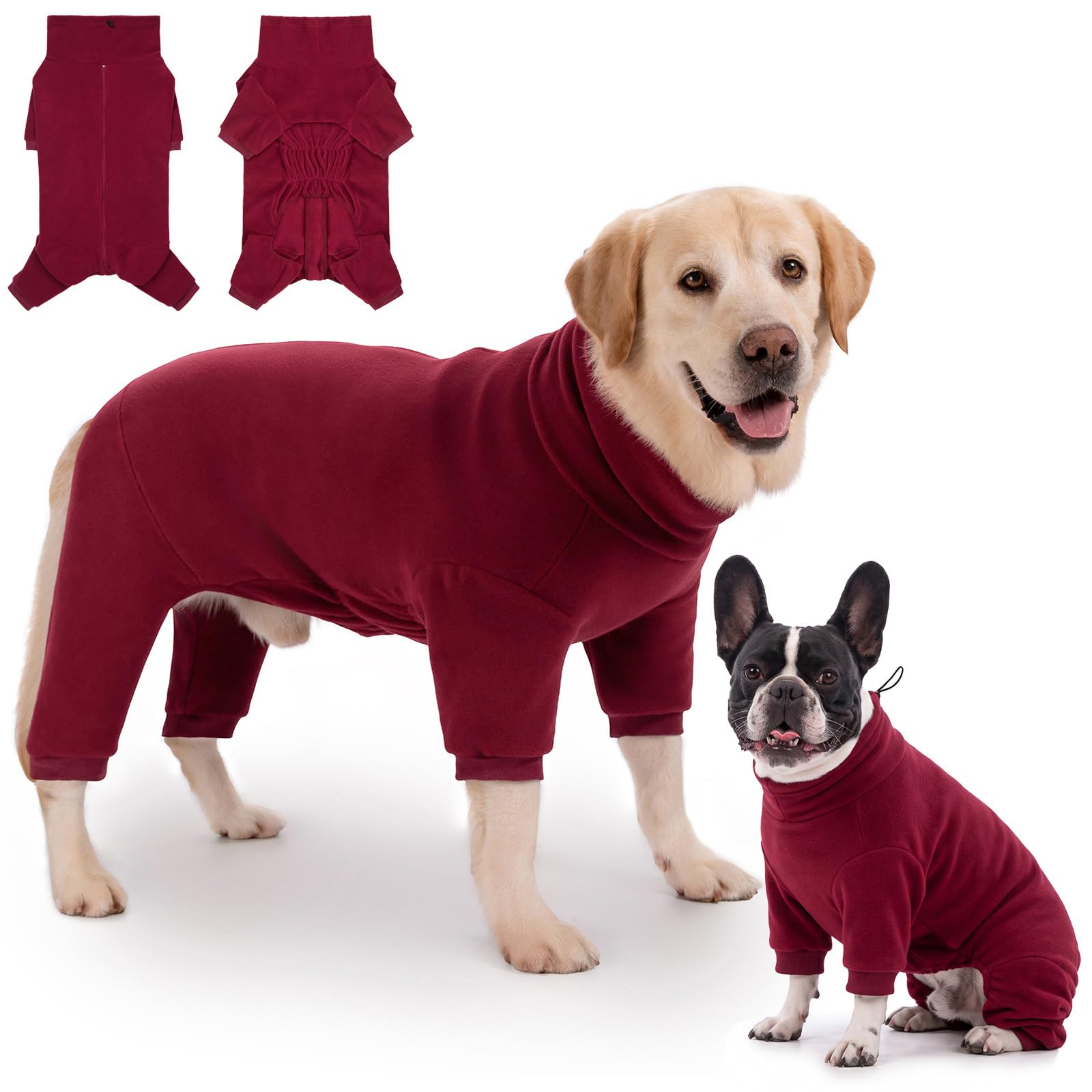 Axcimond Dog Fleece Jumper with Zip Full Body Warm Dog Coat with Legs Winter Dogs Pyjamas Fleece Jacket for Small Medium Large Dogs Onesie Jumpsuit Cold Weather Puppy Sweater Pet Winter Clothing