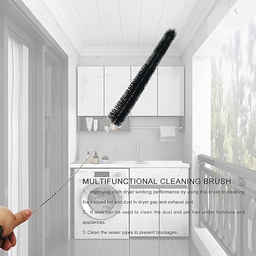 Miniatura 7 de Kit limpiador de pelusa para secadora, 3 cepillos de cerdas de nailon, mango flexible de acero inoxidable, para limpieza de trampas de ventilación y