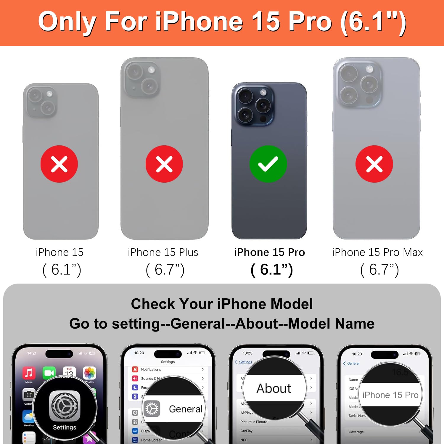 iCoverCase Custodia a portafoglio per iPhone 15 Pro, in vera pelle, con blocco RFID, chiusura magnetica, con cinturino da polso e scomparti per carte di credito, funzione cavalletto, custodia a libro