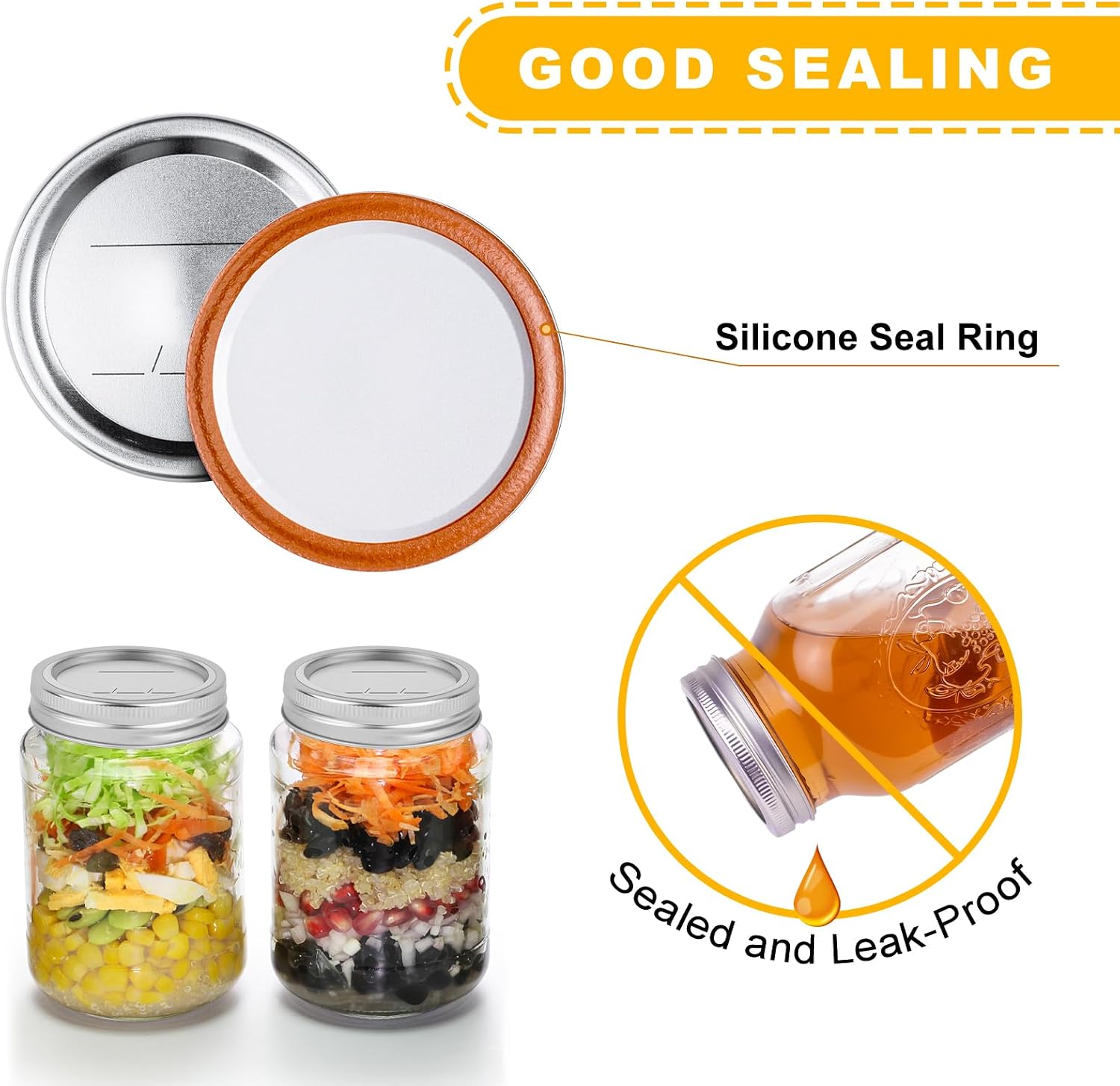 Canning Jar Lids With Rings For Mason Regular Mouth 24Pcs Regular Mouth Kerr Ball Jars Lids With Rings Good Sealing Performance Food Grade Material Kerr Mason Jars For Canning Food Fruits DIY Jam