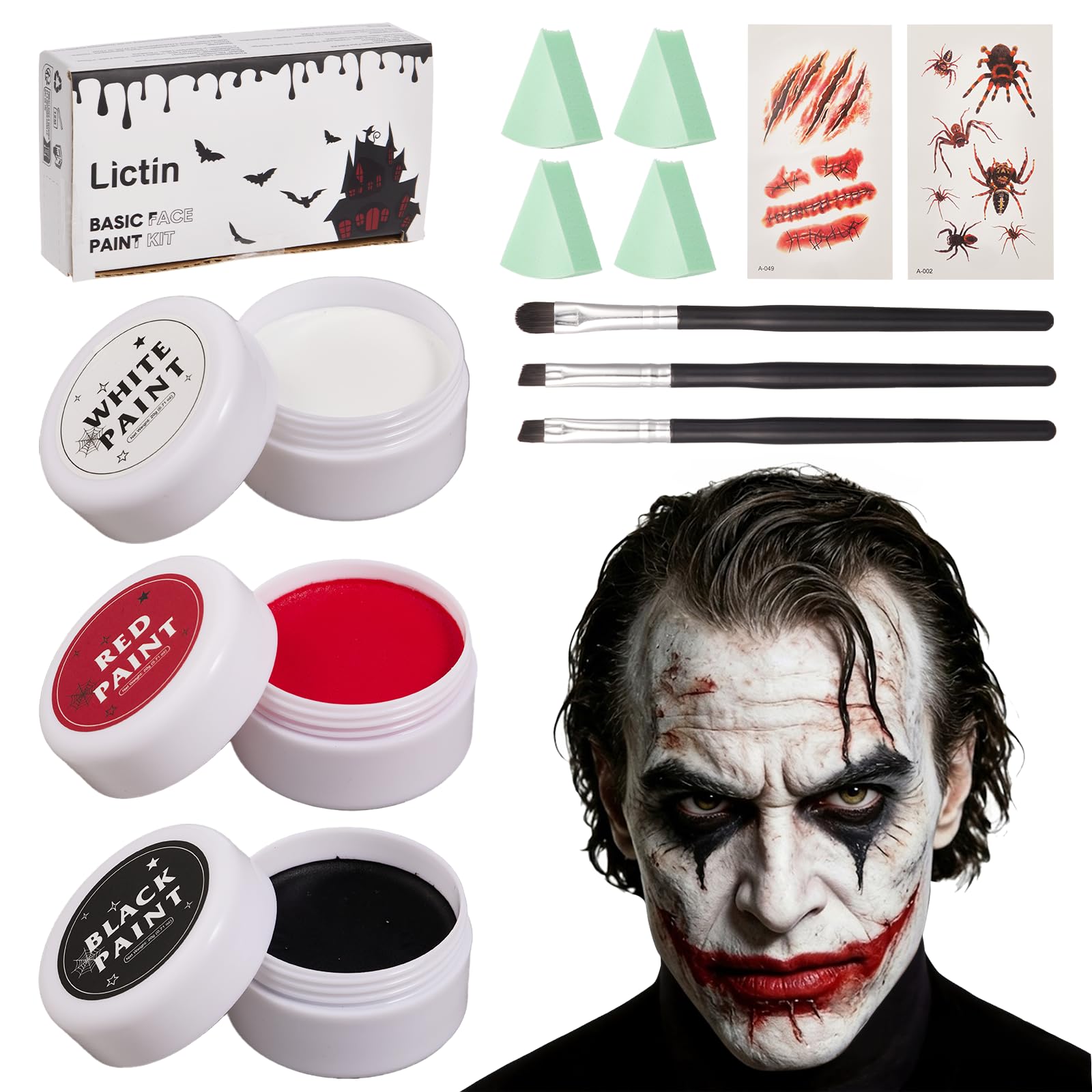 Lictin Maquillaje Halloween-3 Colores — Negro Rojo y Blanco