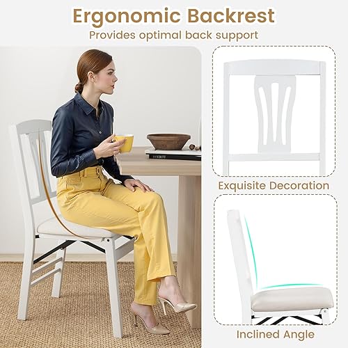 Miniatura 6 de GOFLAME Juego de 4 sillas de comedor plegables, sillas de cocina de madera con cómodos asientos acolchados, marco de madera de goma, sillas de