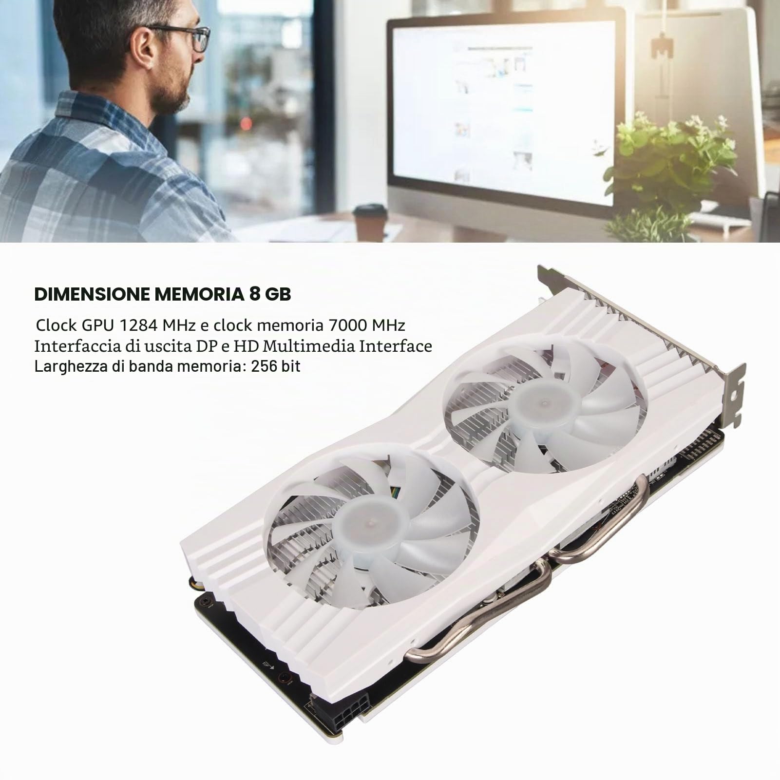 Scheda Grafica da Gioco Dual Radeon RX580 8G GDDR5, 256 Bit GPU PCI Express 3.0 × 16 per PC Gaming con 3 DP, 1 Interfaccia Multimediale HD
