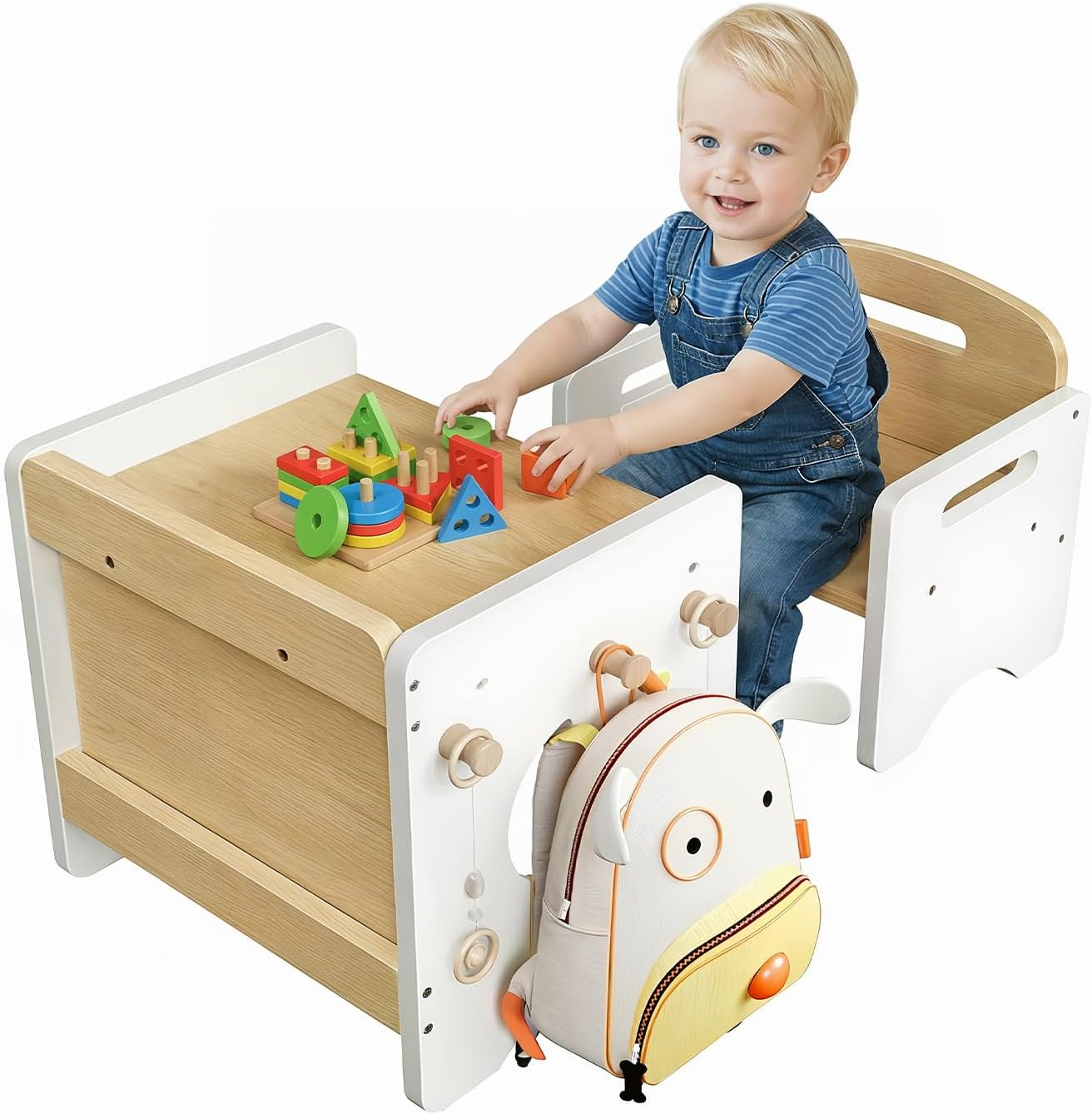 HOOBRO Weaning Table and Chair Set, Toddler Table and Chair Set, Adjustable Design for Learning, Play and Mealtime, Baby Table for Living Room, Play Room, and Kindergarten, White and Natural WN03KT01