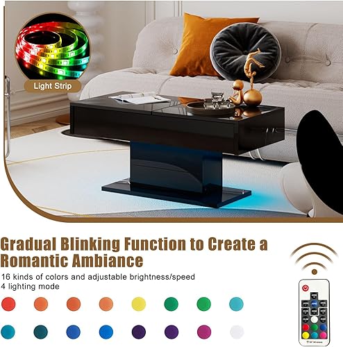 Miniatura 4 de Mesa de centro LED para sala de estar, parte superior deslizante con almacenamiento oculto, mesas de centro modernas de alto brillo con luces LED de