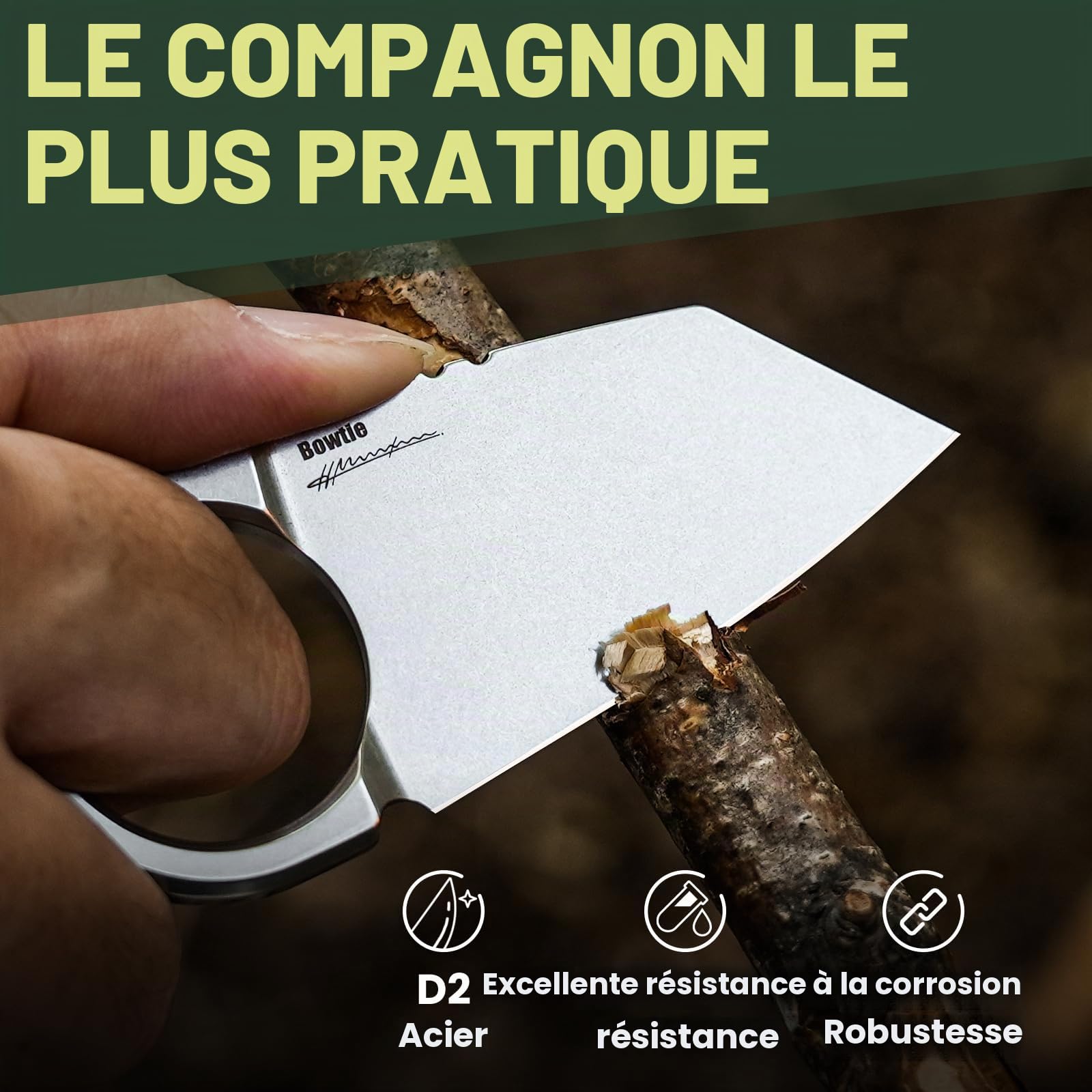 Kizer Bowtie Couteau à Lame Fixe avec Étui, Mini Couteau de EDC en Acier D2, Couteaux de Cou Stonewashed de 5,83 Pouces pour Hommes et Femmes, Couteaux de Camping de Survie Argentés, 1061A1