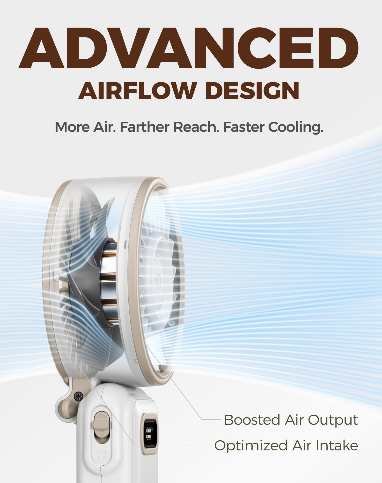 Diveblues Turbo Portable Fan, 3X Powerful Airflow, 1-100 Speed, 4-in-1 Handheld Fan Mini Fan with Carabiner Clip, Up to 12H Cooling for Travel, Gifts for Women, Travel Essentials, Airplane Gadgets - 3
