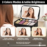 Upgraded Large Travel Makeup Bag with LED Mirror, 15” Professional