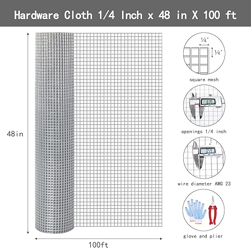 Miniatura 2 de Thinkahead Paño de hardware de calibre 23, calibre 23 de 14 de pulgada, 48 x 100 pies, valla de alambre de gallinero, malla de alambre galvanizado