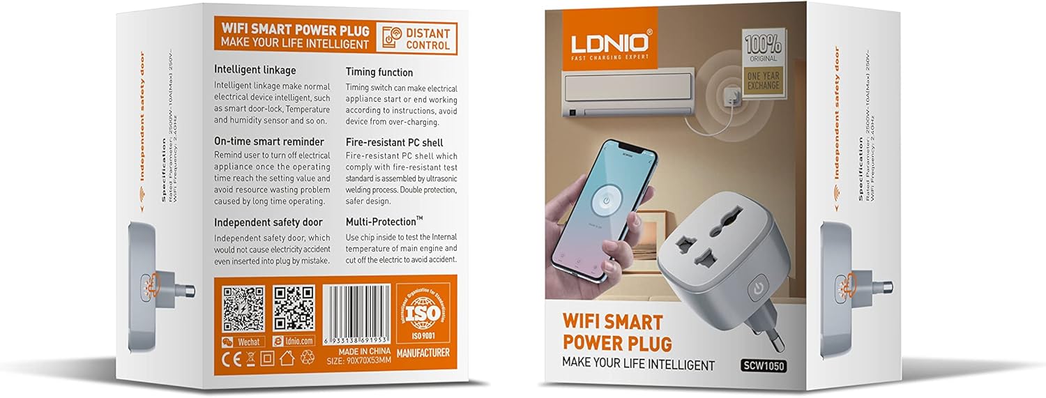 LDNIO SCW1050 WiFi Smart Plug packaging with features
