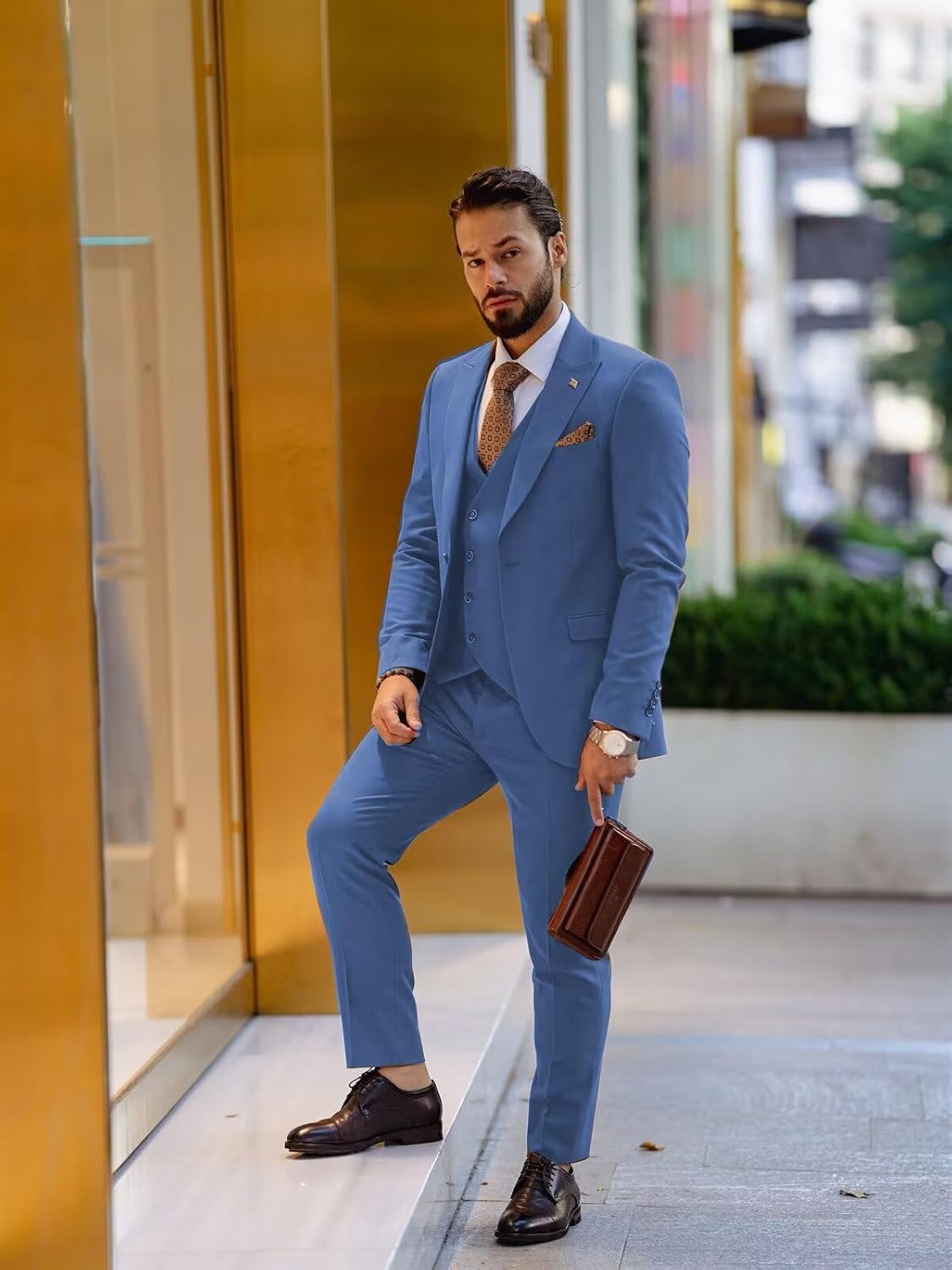 Wangyue Mens Suit 3 Piece Slim Fit Suit Double Breasted Suit Men Wedding Prom Suits for Men